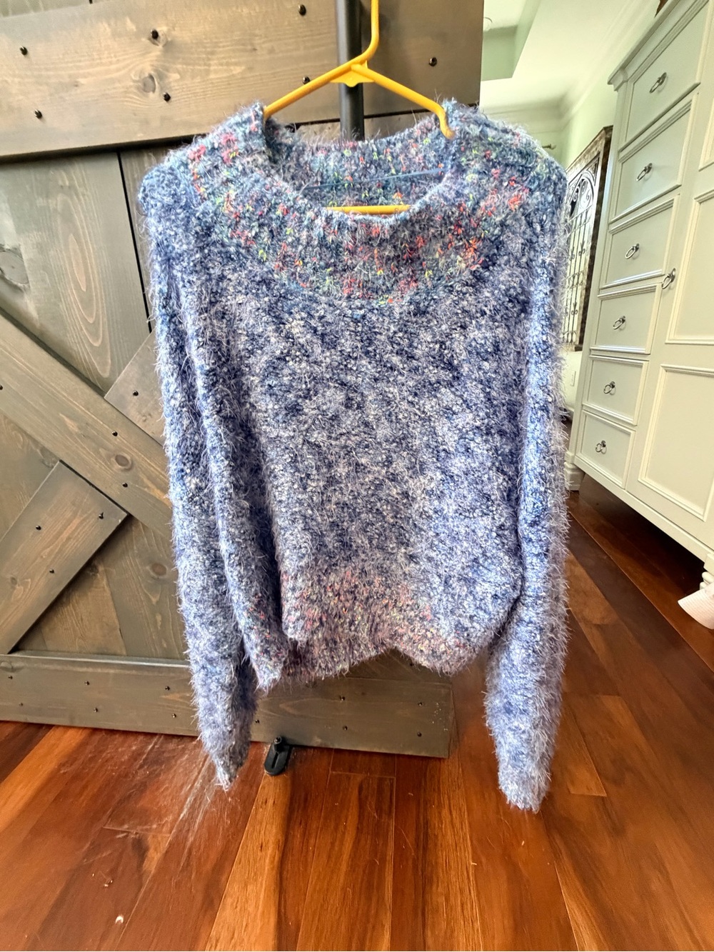 Free People Blue Fuzzy Crewneck Sweater - Unbranded